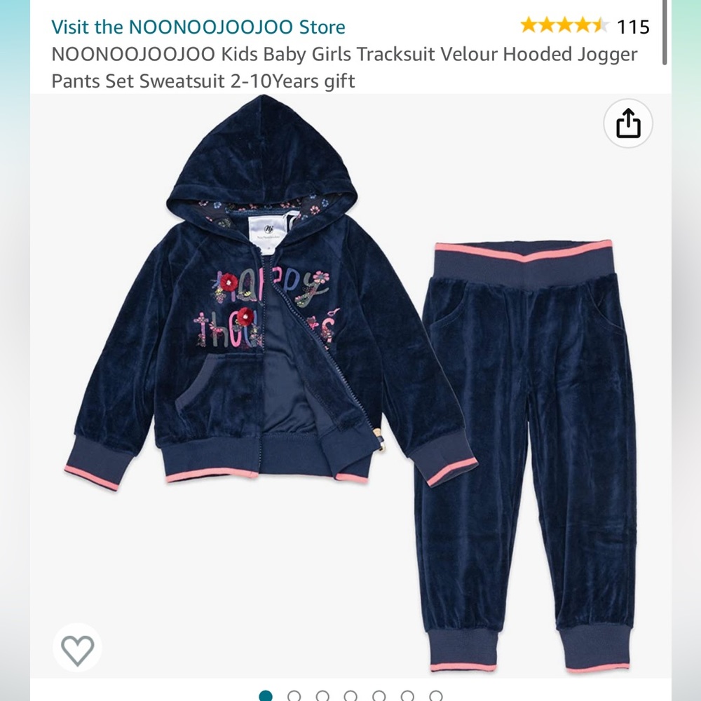 Kids velour velour zip up hoodie sweatsuit for girl size: 2T 4T 6 8 10